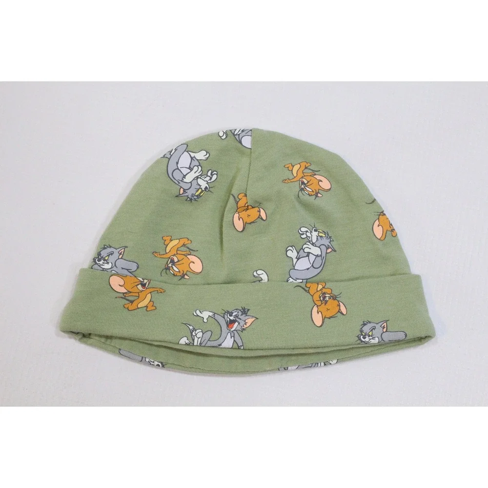Tom and Jerry Kids Sage Green Graphic Print Cuffed Beanie Hat 1-3 Months